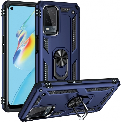 Oppo A54 Kılıf Silikon Zırhlı Standlı Yüzüklü Mıknatıslı Tank Kapak - Lacivert