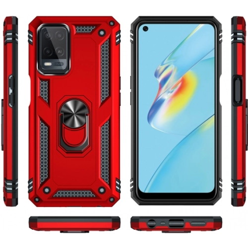 Oppo A54 Kılıf Silikon Zırhlı Standlı Yüzüklü Mıknatıslı Tank Kapak - Siyah