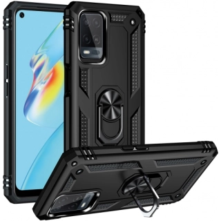 Oppo A54 Kılıf Silikon Zırhlı Standlı Yüzüklü Mıknatıslı Tank Kapak - Siyah
