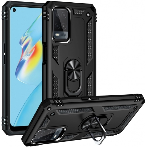 Oppo A54 Kılıf Silikon Zırhlı Standlı Yüzüklü Mıknatıslı Tank Kapak - Siyah