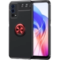 Oppo A55 4G Kılıf Renkli Silikon Yüzüklü Standlı Auto Focus Ravel Kapak - Kırmızı - Siyah