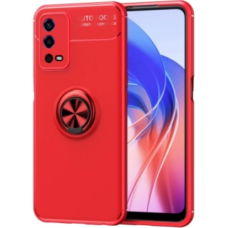Oppo A55 4G Kılıf Renkli Silikon Yüzüklü Standlı Auto Focus Ravel Kapak - Kırmızı