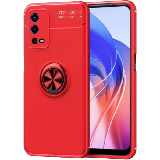 Oppo A55 4G Kılıf Renkli Silikon Yüzüklü Standlı Auto Focus Ravel Kapak - Kırmızı