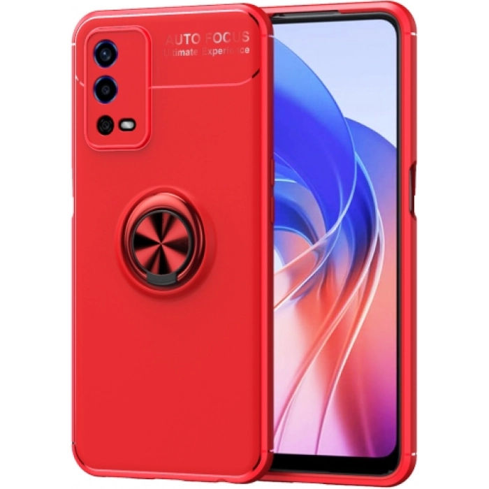 Oppo A55 4G Kılıf Renkli Silikon Yüzüklü Standlı Auto Focus Ravel Kapak - Kırmızı