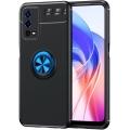 Oppo A55 4G Kılıf Renkli Silikon Yüzüklü Standlı Auto Focus Ravel Kapak - Mavi - Siyah