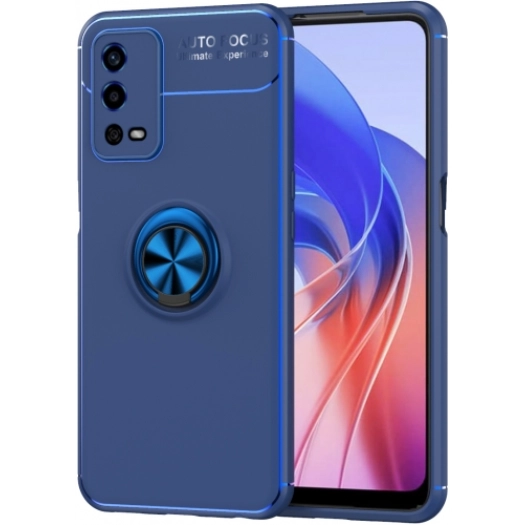 Oppo A55 4G Kılıf Renkli Silikon Yüzüklü Standlı Auto Focus Ravel Kapak - Mavi