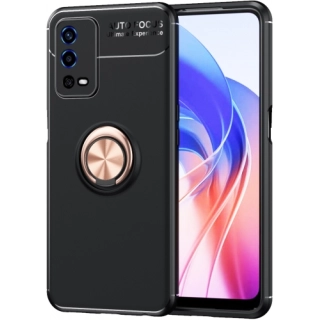 Oppo A55 4G Kılıf Renkli Silikon Yüzüklü Standlı Auto Focus Ravel Kapak - Rose Gold