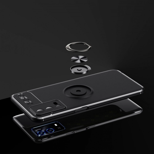 Oppo A55 4G Kılıf Renkli Silikon Yüzüklü Standlı Auto Focus Ravel Kapak - Siyah