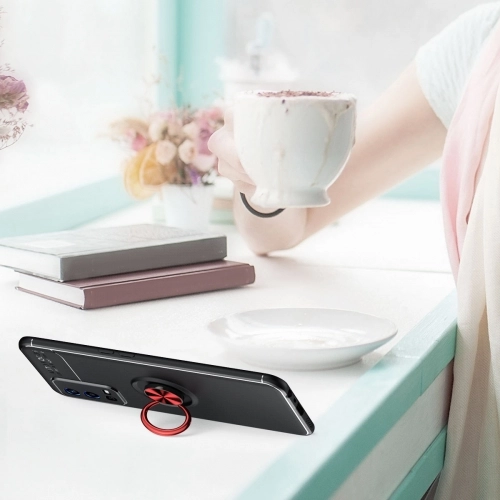 Oppo A55 4G Kılıf Renkli Silikon Yüzüklü Standlı Auto Focus Ravel Kapak - Siyah