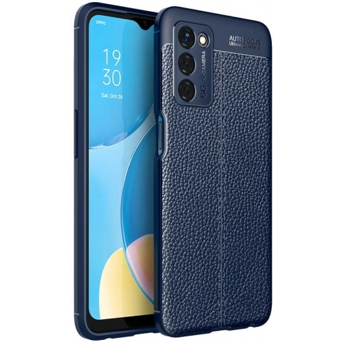 Oppo A55 5G Kılıf Deri Görünümlü Lüks Parmak İzi Bırakmaz Niss Silikon Kapak - Lacivert