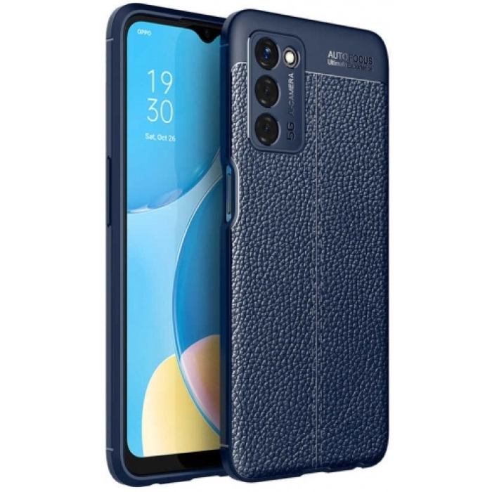 Oppo A55 5G Kılıf Deri Görünümlü Lüks Parmak İzi Bırakmaz Niss Silikon Kapak - Lacivert