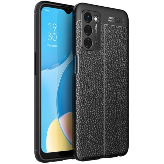 Oppo A55 5G Kılıf Deri Görünümlü Lüks Parmak İzi Bırakmaz Niss Silikon Kapak - Siyah