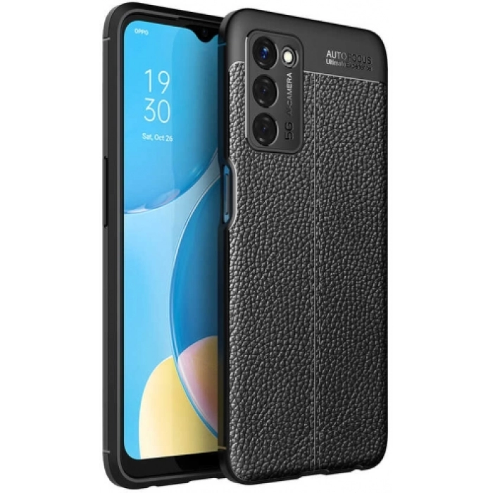 Oppo A55 5G Kılıf Deri Görünümlü Lüks Parmak İzi Bırakmaz Niss Silikon Kapak - Siyah