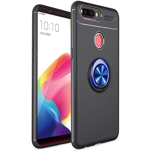 Oppo A5s Kılıf Renkli Silikon Yüzüklü Standlı Auto Focus Ravel Kapak - Mavi - Siyah