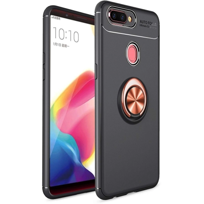Oppo A5s Kılıf Renkli Silikon Yüzüklü Standlı Auto Focus Ravel Kapak - Rose Gold