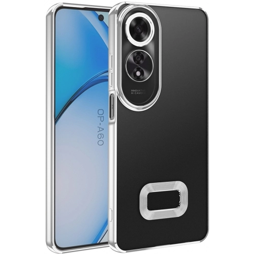 Oppo A60 Kılıf Kamera Lens Korumalı Şeffaf Renkli Logo Gösteren Parlak Kapak - Gümüş