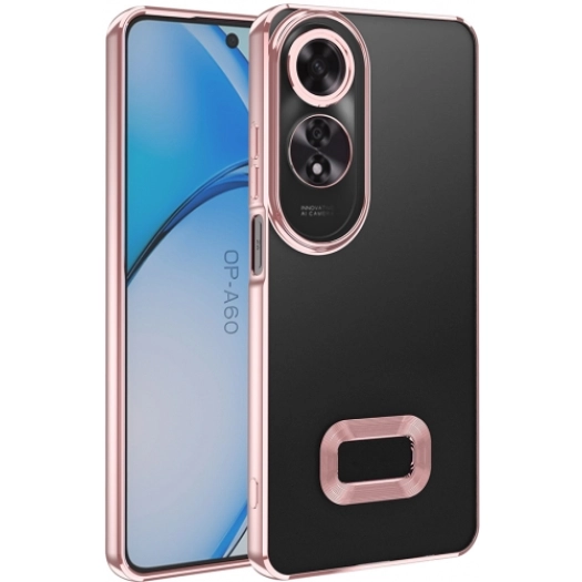 Oppo A60 Kılıf Kamera Lens Korumalı Şeffaf Renkli Logo Gösteren Parlak Kapak - Rose Gold