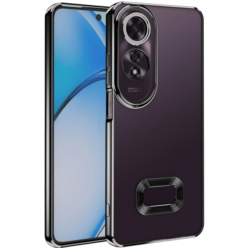 Oppo A60 Kılıf Kamera Lens Korumalı Şeffaf Renkli Logo Gösteren Parlak Kapak - Siyah