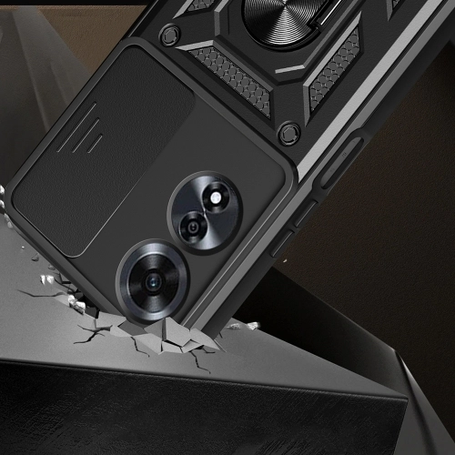 Oppo A60 Kılıf Zırhlı Standlı Silikon Sürgülü Kamera Korumalı Tank Kapak - Mavi