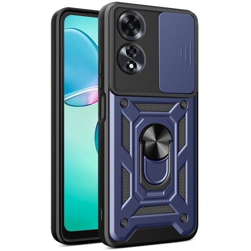 Oppo A60 Kılıf Zırhlı Standlı Silikon Sürgülü Kamera Korumalı Tank Kapak - Siyah