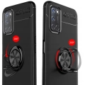 Oppo A72 Kılıf Renkli Silikon Yüzüklü Standlı Auto Focus Ravel Kapak - Kırmızı - Siyah