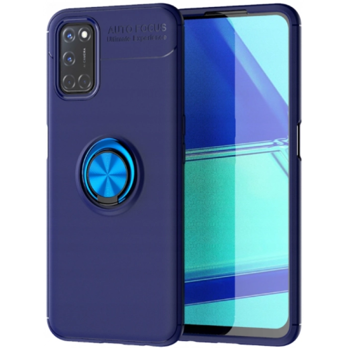 Oppo A72 Kılıf Renkli Silikon Yüzüklü Standlı Auto Focus Ravel Kapak - Mavi