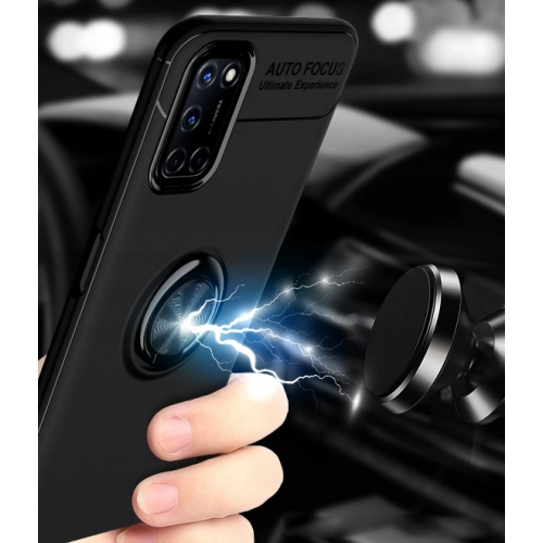 Oppo A72 Kılıf Renkli Silikon Yüzüklü Standlı Auto Focus Ravel Kapak - Siyah