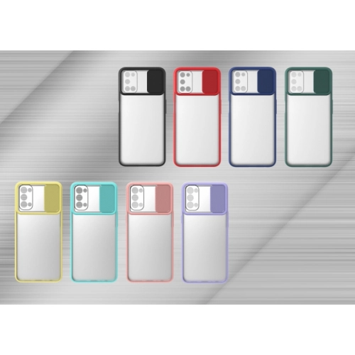 Oppo A72 Kılıf Silikon Sürgülü Lens Korumalı Buzlu Şeffaf - Sarı