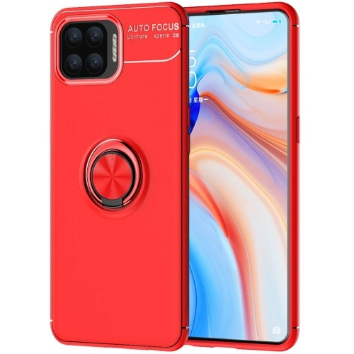 Oppo A73 Kılıf Renkli Silikon Yüzüklü Standlı Auto Focus Ravel Kapak - Kırmızı