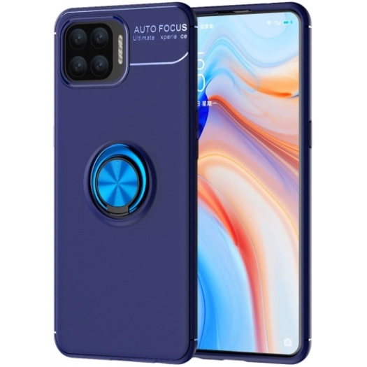 Oppo A73 Kılıf Renkli Silikon Yüzüklü Standlı Auto Focus Ravel Kapak - Mavi