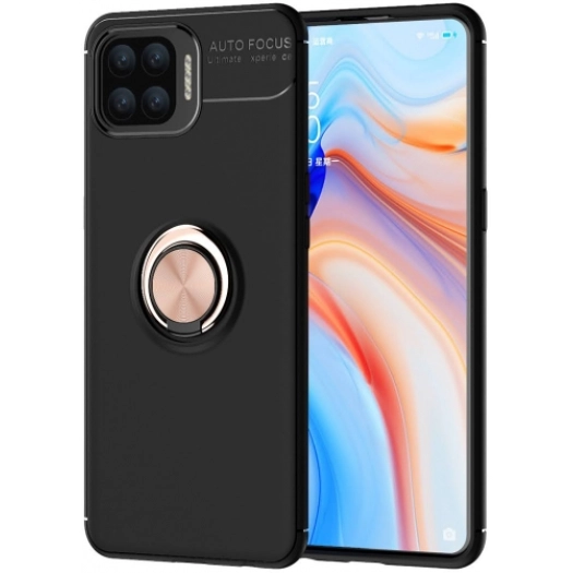 Oppo A73 Kılıf Renkli Silikon Yüzüklü Standlı Auto Focus Ravel Kapak - Rose Gold