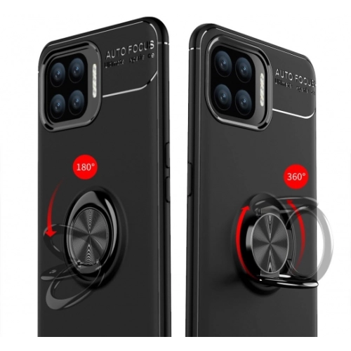 Oppo A73 Kılıf Renkli Silikon Yüzüklü Standlı Auto Focus Ravel Kapak - Siyah