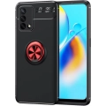 Oppo A74 Kılıf Renkli Silikon Yüzüklü Standlı Auto Focus Ravel Kapak - Kırmızı - Siyah