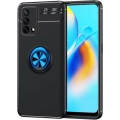 Oppo A74 Kılıf Renkli Silikon Yüzüklü Standlı Auto Focus Ravel Kapak - Mavi - Siyah