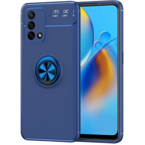 Oppo A74 Kılıf Renkli Silikon Yüzüklü Standlı Auto Focus Ravel Kapak - Mavi
