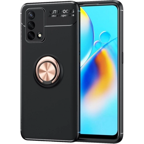 Oppo A74 Kılıf Renkli Silikon Yüzüklü Standlı Auto Focus Ravel Kapak - Rose Gold