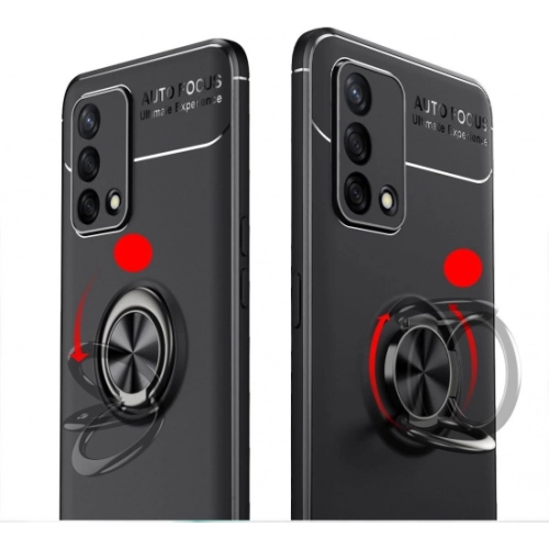 Oppo A74 Kılıf Renkli Silikon Yüzüklü Standlı Auto Focus Ravel Kapak - Siyah