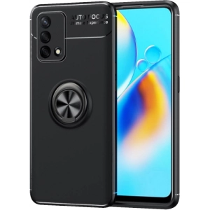 Oppo A74 Kılıf Renkli Silikon Yüzüklü Standlı Auto Focus Ravel Kapak - Siyah