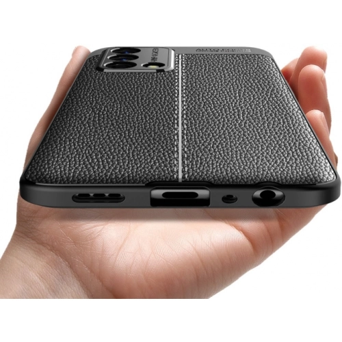 Oppo A74 Kılıf Deri Görünümlü Lüks Parmak İzi Bırakmaz Niss Silikon Kapak - Siyah