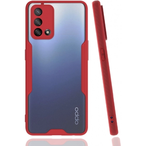 Oppo A74 Kılıf Renkli Silikon Kamera Lens Korumalı Şeffaf Parfe Kapak - Kırmızı