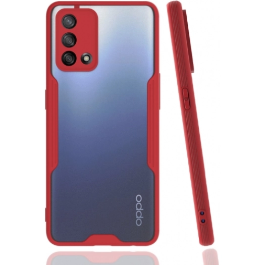 Oppo A74 Kılıf Renkli Silikon Kamera Lens Korumalı Şeffaf Parfe Kapak - Kırmızı
