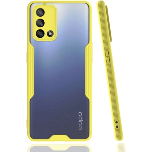 Oppo A74 Kılıf Renkli Silikon Kamera Lens Korumalı Şeffaf Parfe Kapak - Sarı
