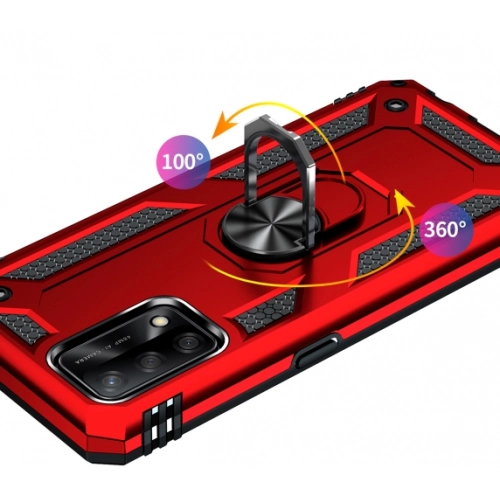Oppo A74 Kılıf Silikon Zırhlı Standlı Yüzüklü Mıknatıslı Tank Kapak - Siyah