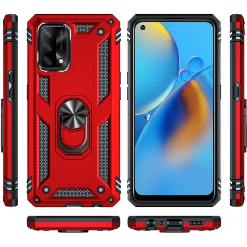 Oppo A74 Kılıf Silikon Zırhlı Standlı Yüzüklü Mıknatıslı Tank Kapak - Siyah