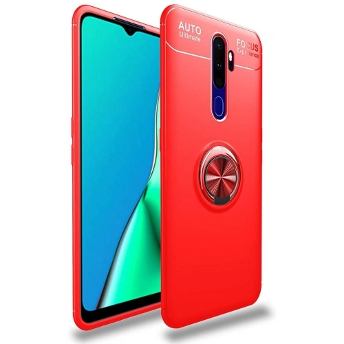 Oppo A9 2020 Kılıf Renkli Silikon Yüzüklü Standlı Auto Focus Ravel Kapak - Kırmızı