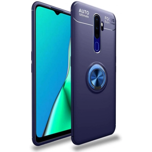 Oppo A9 2020 Kılıf Renkli Silikon Yüzüklü Standlı Auto Focus Ravel Kapak - Mavi