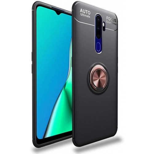 Oppo A9 2020 Kılıf Renkli Silikon Yüzüklü Standlı Auto Focus Ravel Kapak - Rose Gold