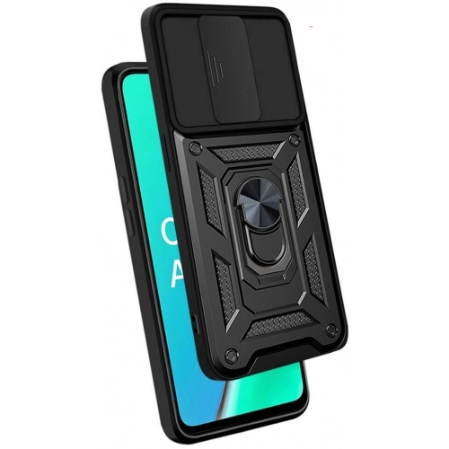 Oppo A9 2020 Kılıf Zırhlı Standlı Silikon Sürgülü Kamera Korumalı Tank Kapak - Mavi