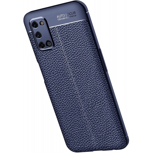 Oppo A92 Kılıf Deri Görünümlü Lüks Parmak İzi Bırakmaz Niss Silikon Kapak - Lacivert