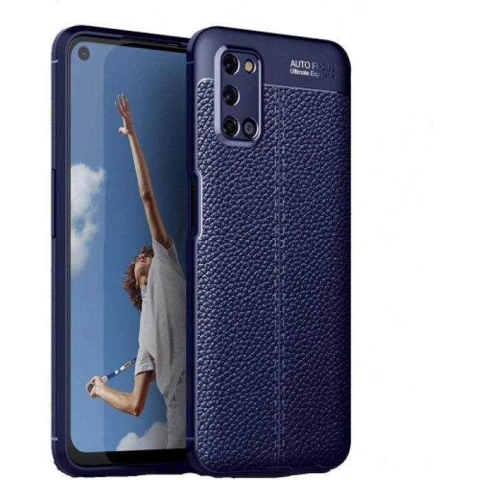 Oppo A92 Kılıf Deri Görünümlü Lüks Parmak İzi Bırakmaz Niss Silikon Kapak - Lacivert